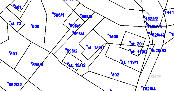 Parcela st. 151/1 v KÚ Petrašovice, Katastrální mapa