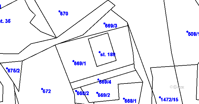 Parcela st. 189 v KÚ Petrašovice, Katastrální mapa