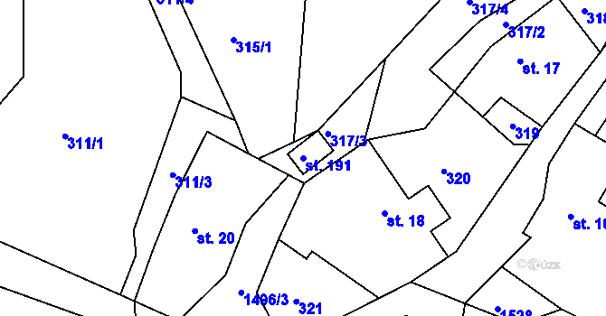 Parcela st. 191 v KÚ Petrašovice, Katastrální mapa