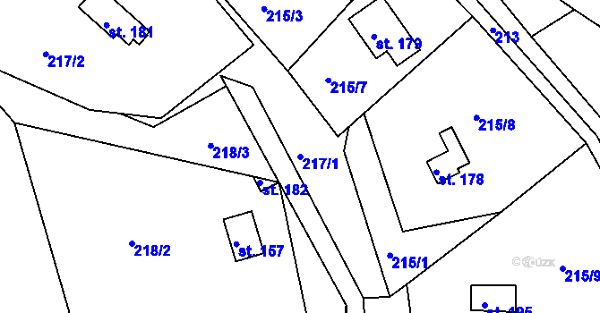 Parcela st. 217/1 v KÚ Petrašovice, Katastrální mapa
