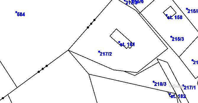 Parcela st. 217/2 v KÚ Petrašovice, Katastrální mapa