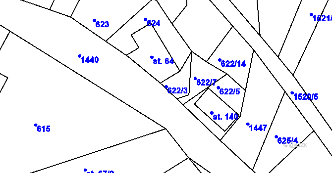 Parcela st. 622/3 v KÚ Petrašovice, Katastrální mapa