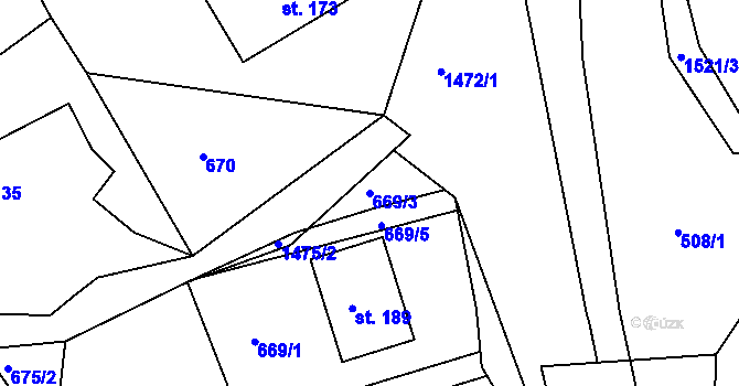 Parcela st. 669/3 v KÚ Petrašovice, Katastrální mapa