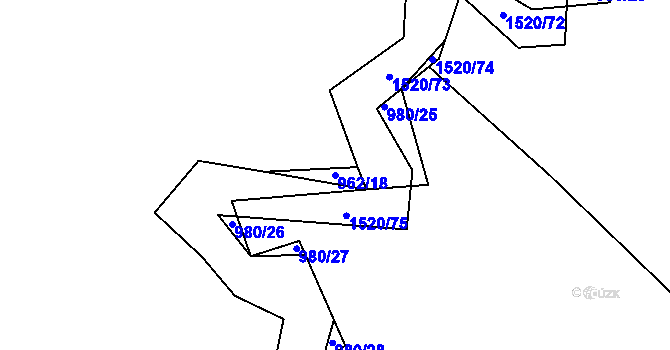 Parcela st. 962/18 v KÚ Petrašovice, Katastrální mapa