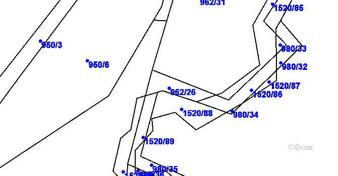 Parcela st. 962/26 v KÚ Petrašovice, Katastrální mapa