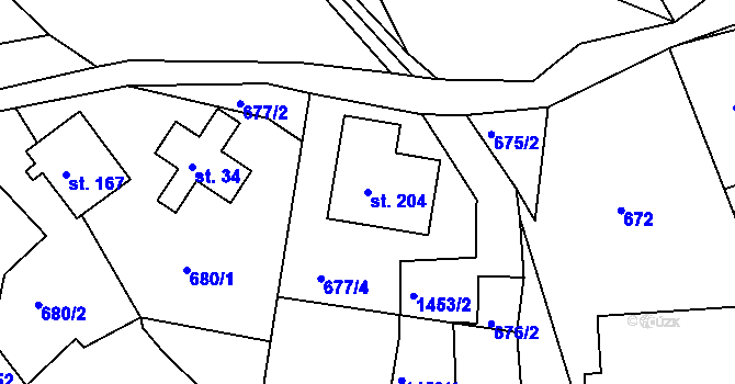Parcela st. 204 v KÚ Petrašovice, Katastrální mapa