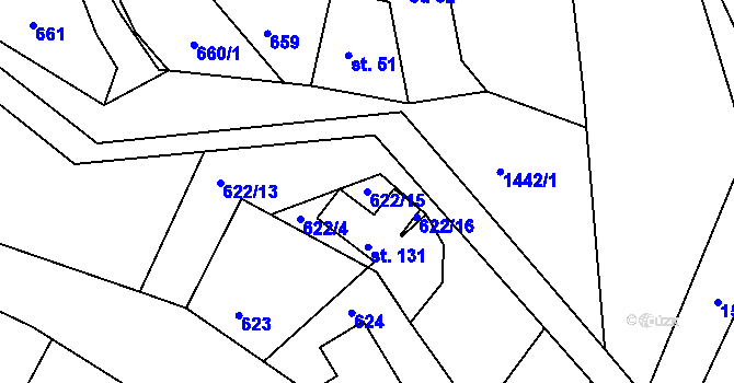 Parcela st. 622/15 v KÚ Petrašovice, Katastrální mapa