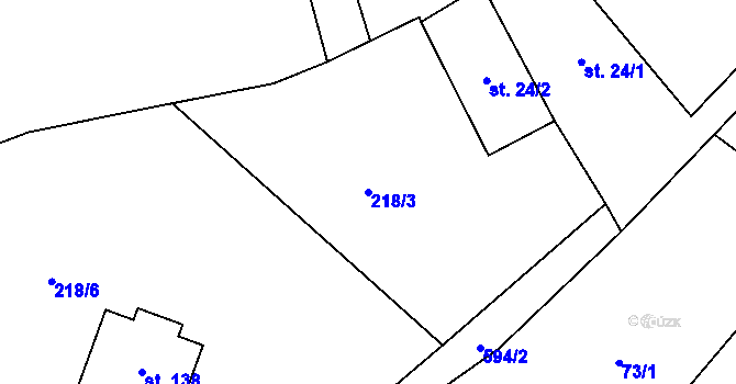 Parcela st. 218/3 v KÚ Petráveč, Katastrální mapa