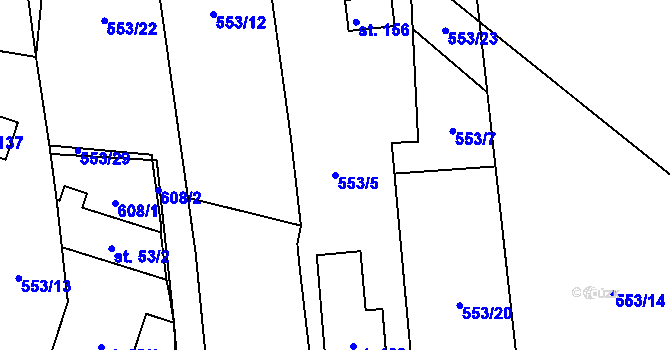 Parcela st. 553/5 v KÚ Petráveč, Katastrální mapa