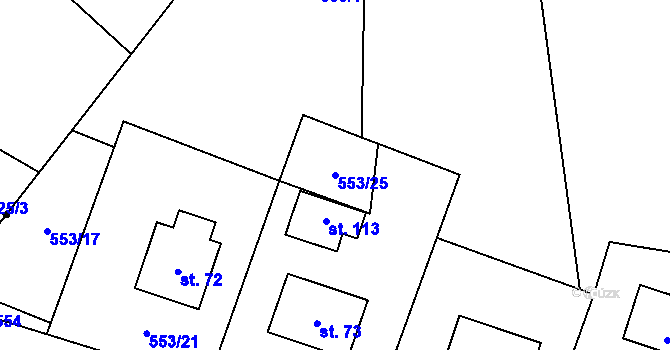 Parcela st. 553/25 v KÚ Petráveč, Katastrální mapa