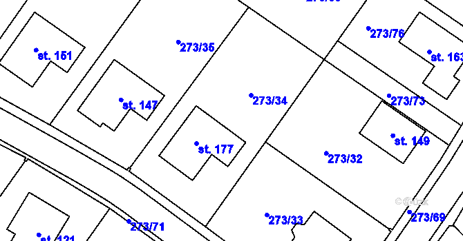 Parcela st. 273/34 v KÚ Petráveč, Katastrální mapa