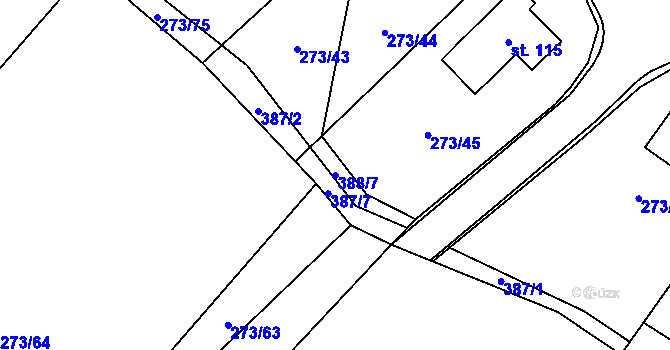Parcela st. 388/7 v KÚ Petráveč, Katastrální mapa