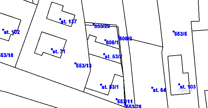 Parcela st. 53/2 v KÚ Petráveč, Katastrální mapa