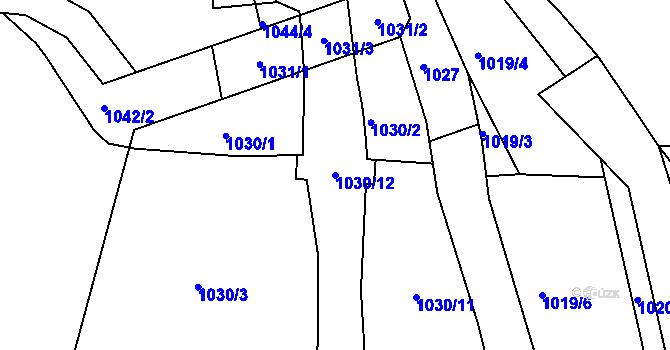 Parcela st. 1030/12 v KÚ Bílenec, Katastrální mapa