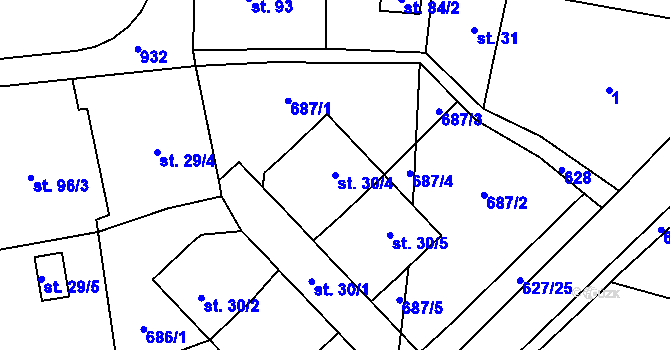 Parcela st. 30/4 v KÚ Černčice u Petrohradu, Katastrální mapa