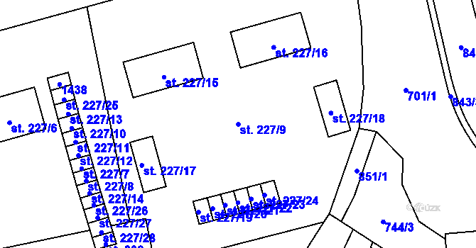 Parcela st. 227/9 v KÚ Petrohrad, Katastrální mapa