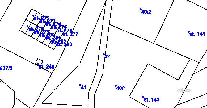 Parcela st. 42 v KÚ Petrohrad, Katastrální mapa