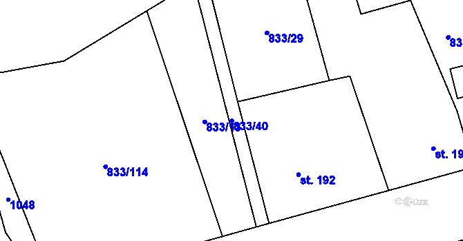 Parcela st. 833/40 v KÚ Petrohrad, Katastrální mapa