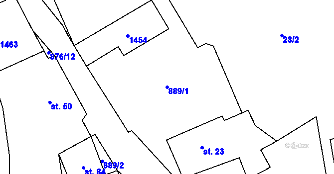 Parcela st. 889/1 v KÚ Petrohrad, Katastrální mapa
