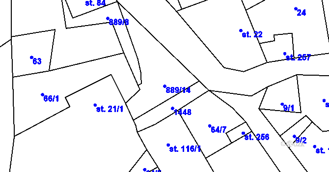 Parcela st. 889/14 v KÚ Petrohrad, Katastrální mapa