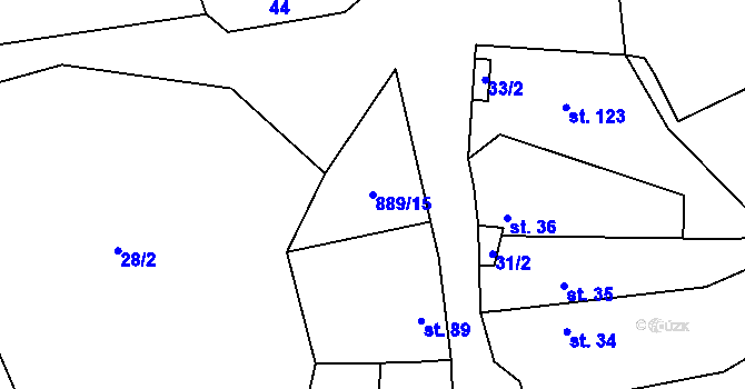 Parcela st. 889/15 v KÚ Petrohrad, Katastrální mapa