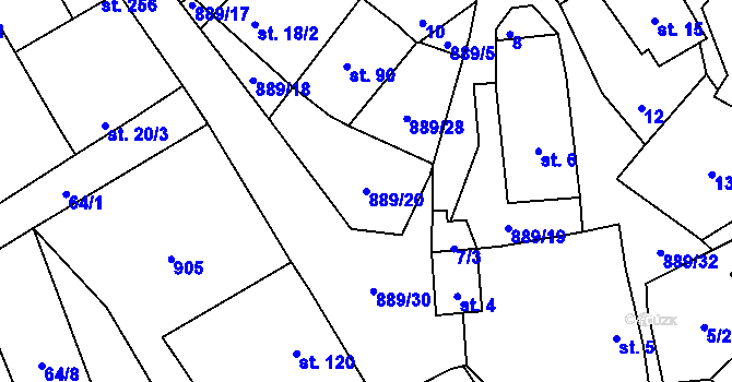 Parcela st. 889/20 v KÚ Petrohrad, Katastrální mapa