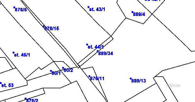 Parcela st. 889/34 v KÚ Petrohrad, Katastrální mapa