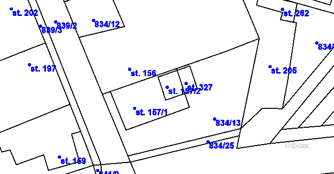 Parcela st. 157/2 v KÚ Petrohrad, Katastrální mapa