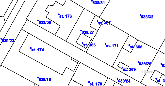 Parcela st. 366 v KÚ Petrohrad, Katastrální mapa