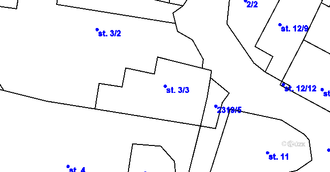 Parcela st. 3/3 v KÚ Petroupim, Katastrální mapa
