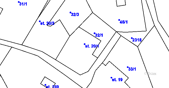 Parcela st. 20/1 v KÚ Petroupim, Katastrální mapa