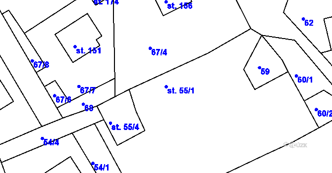 Parcela st. 55/1 v KÚ Petroupim, Katastrální mapa