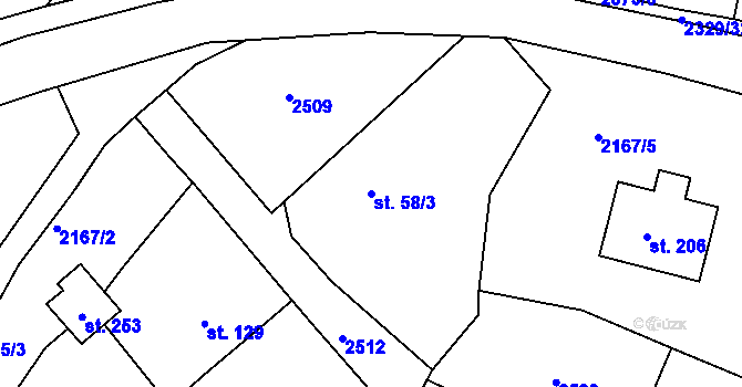 Parcela st. 58/3 v KÚ Petroupim, Katastrální mapa