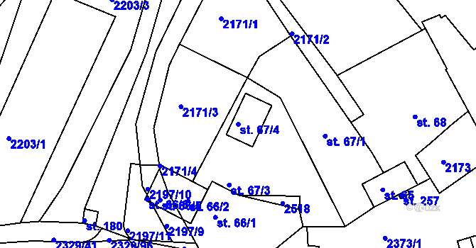 Parcela st. 67/4 v KÚ Petroupim, Katastrální mapa