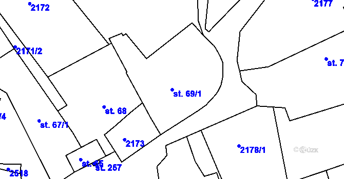 Parcela st. 69/1 v KÚ Petroupim, Katastrální mapa
