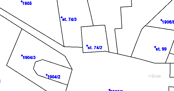 Parcela st. 74/2 v KÚ Petroupim, Katastrální mapa