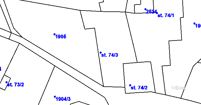 Parcela st. 74/3 v KÚ Petroupim, Katastrální mapa