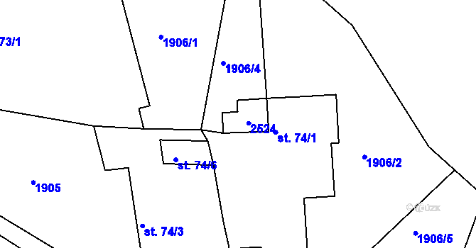 Parcela st. 74/5 v KÚ Petroupim, Katastrální mapa