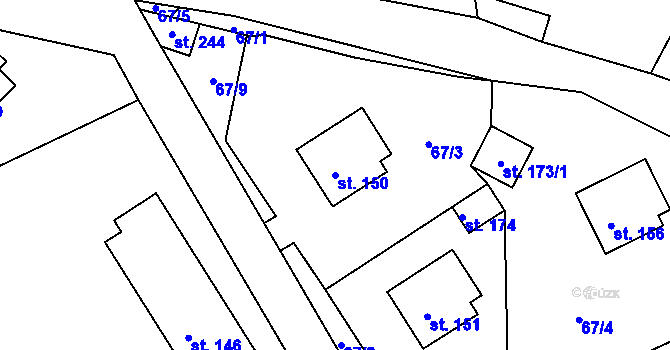 Parcela st. 150 v KÚ Petroupim, Katastrální mapa