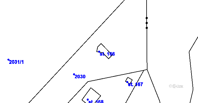 Parcela st. 166 v KÚ Petroupim, Katastrální mapa
