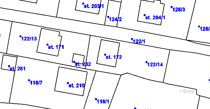 Parcela st. 172 v KÚ Petroupim, Katastrální mapa