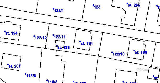 Parcela st. 184 v KÚ Petroupim, Katastrální mapa