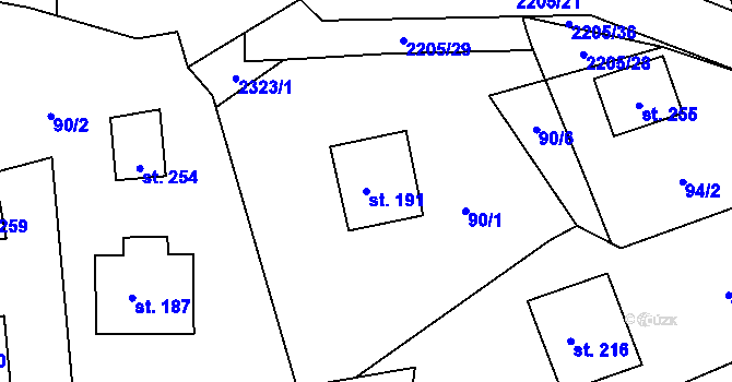 Parcela st. 191 v KÚ Petroupim, Katastrální mapa
