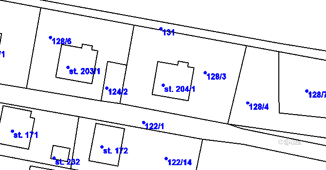Parcela st. 204/1 v KÚ Petroupim, Katastrální mapa