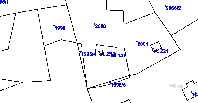 Parcela st. 212 v KÚ Petroupim, Katastrální mapa