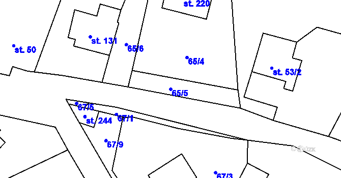 Parcela st. 65/5 v KÚ Petroupim, Katastrální mapa