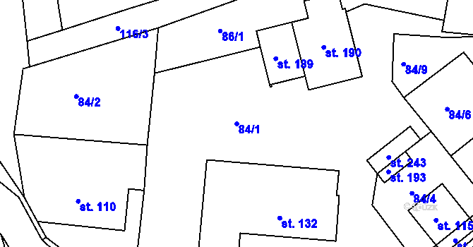 Parcela st. 84/1 v KÚ Petroupim, Katastrální mapa