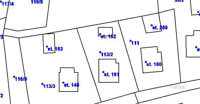Parcela st. 113/2 v KÚ Petroupim, Katastrální mapa