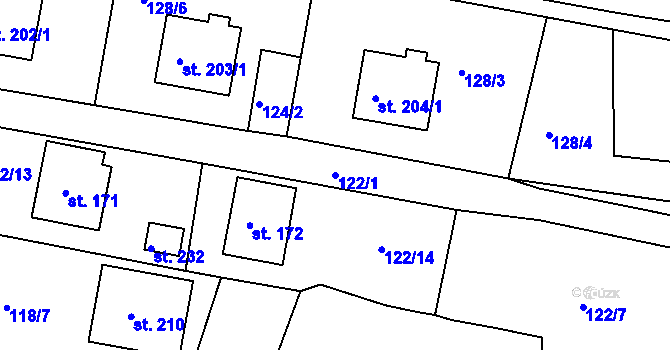 Parcela st. 122/1 v KÚ Petroupim, Katastrální mapa