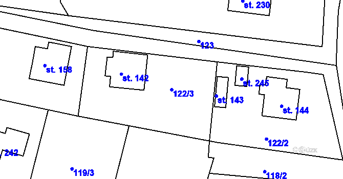 Parcela st. 122/3 v KÚ Petroupim, Katastrální mapa